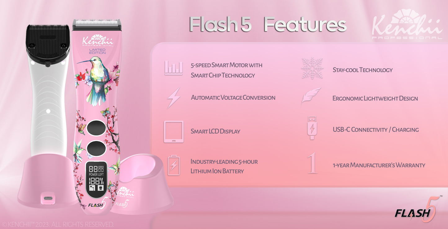 Kenchii Flash5™ | 5-in-1 Digital Cordless Clipper | Pink Edition